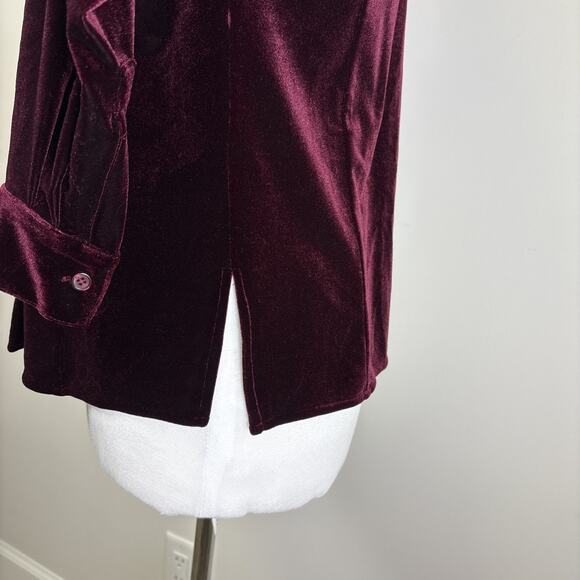 Harve’ Benard Velvet Deep Burgundy Stretch Button Up Long Sleeve Holiday Glam M - Picture 5 of 15